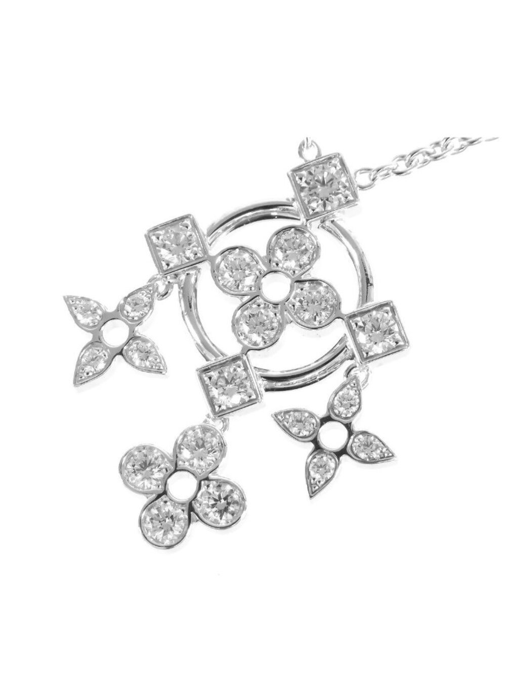 Louis Vuitton Pendentif Monogram White Gold 18K Diamond Necklace